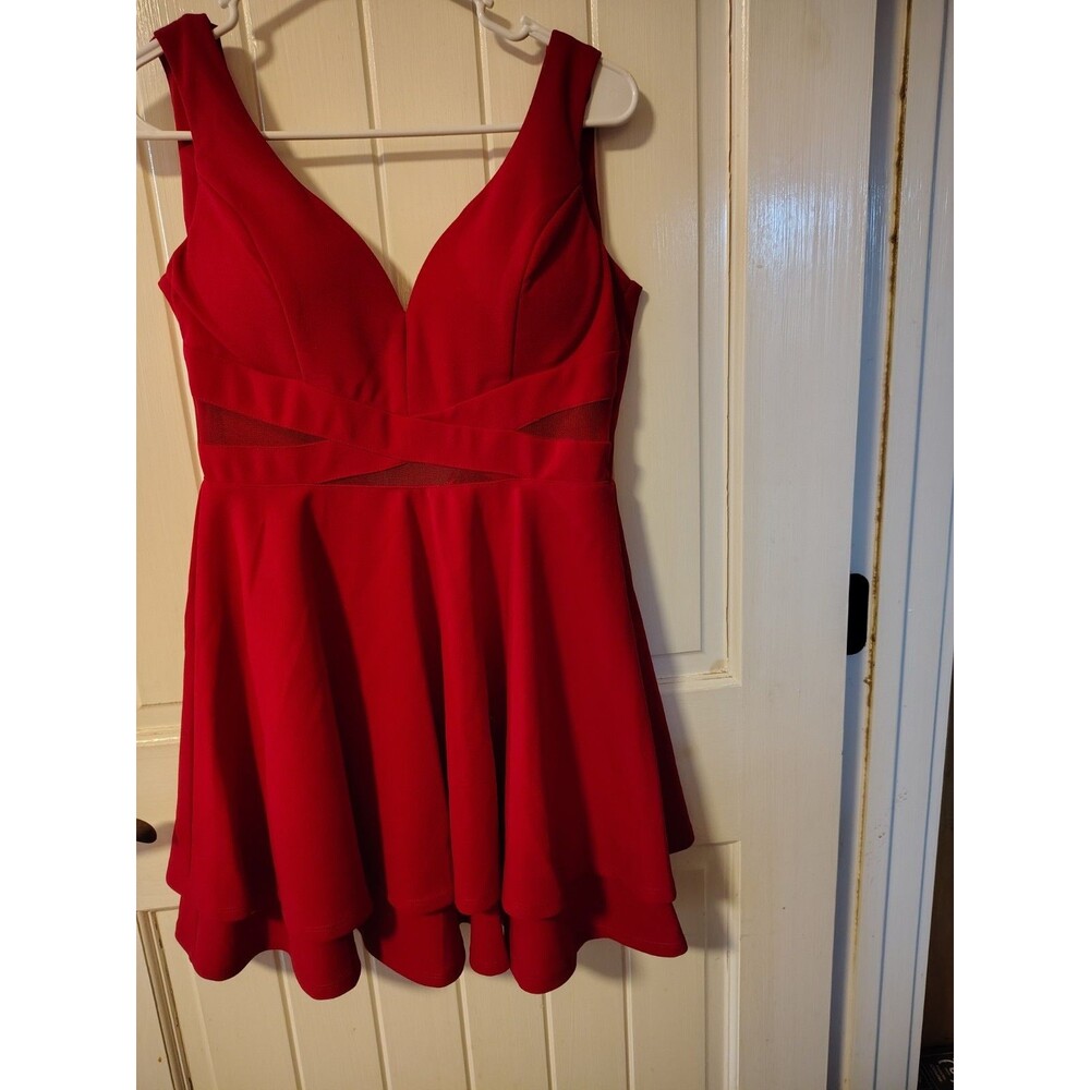 Honey and Rosie Red Fit & Flare Mini Dress Cut-Out Ruffle Sleeveless V-Neck S